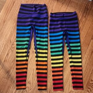 K-DEER Mommy & Me Rainbow Striped Leggings, Womens S & Girls L